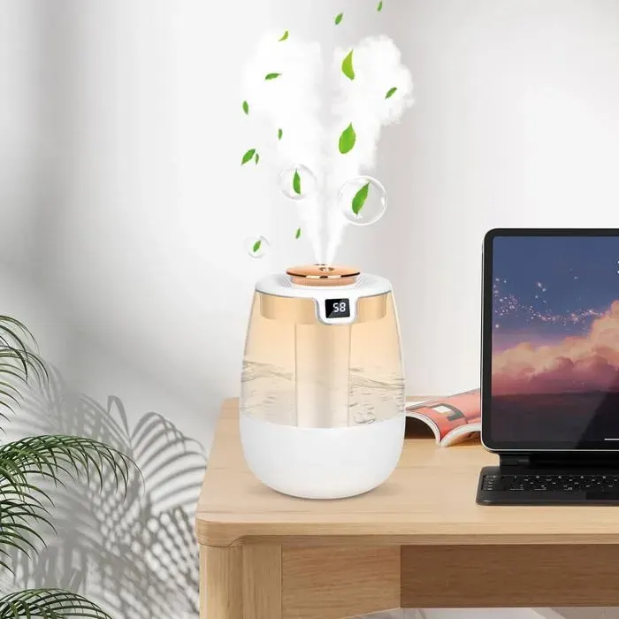 1.8L Humidificateur dAir avec Affichage lhumidité Ultra-silencieux 20H dAutonomie Diffuseur d’Huiles EssentiellesLumière LED