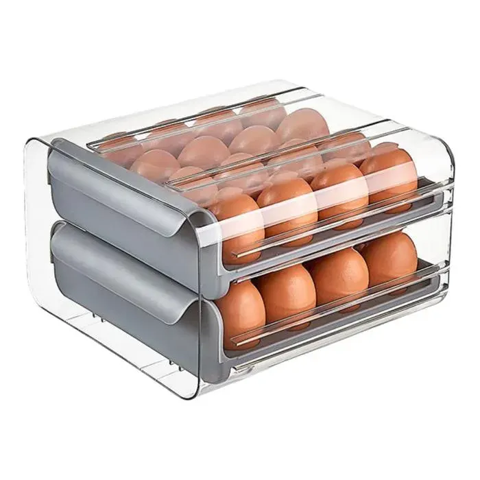 1 Boîte à œufs 32 compartiments étagère transparente double couche rangement réfrigérateur .