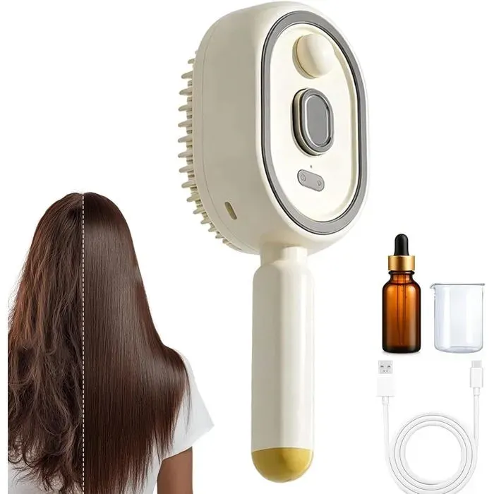 1 Brosse à Cheveux Vaporisateur Peigne Électrique Lissant Fonction Spray Hydratant Batterie Rechargeable USB-C Pour Voyage Salo