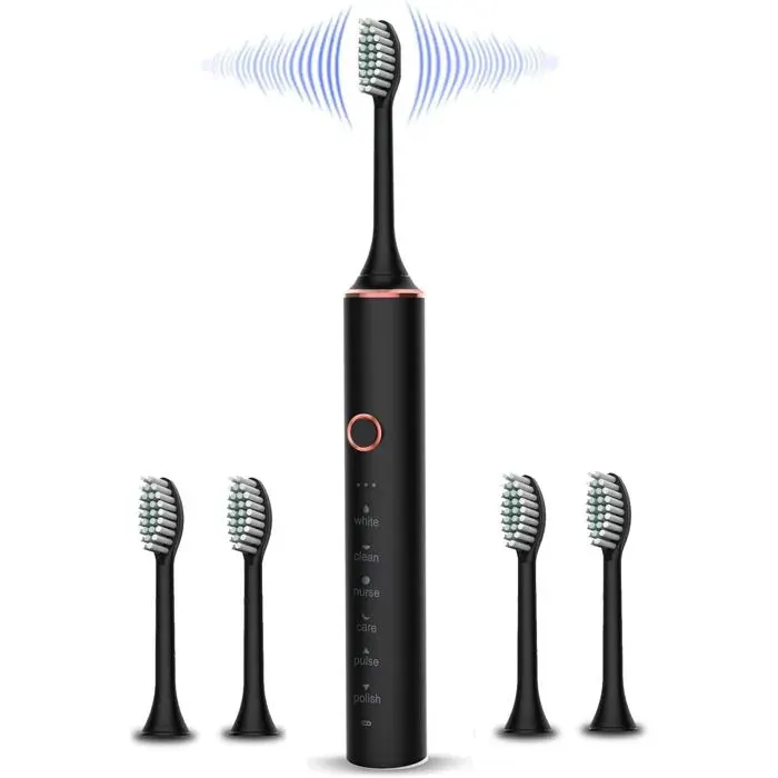 1 Brosse à dents électrique 6 modes de nettoyage minuterie intelligente étanche IPX7 rechargeable USB pour adulte et .
