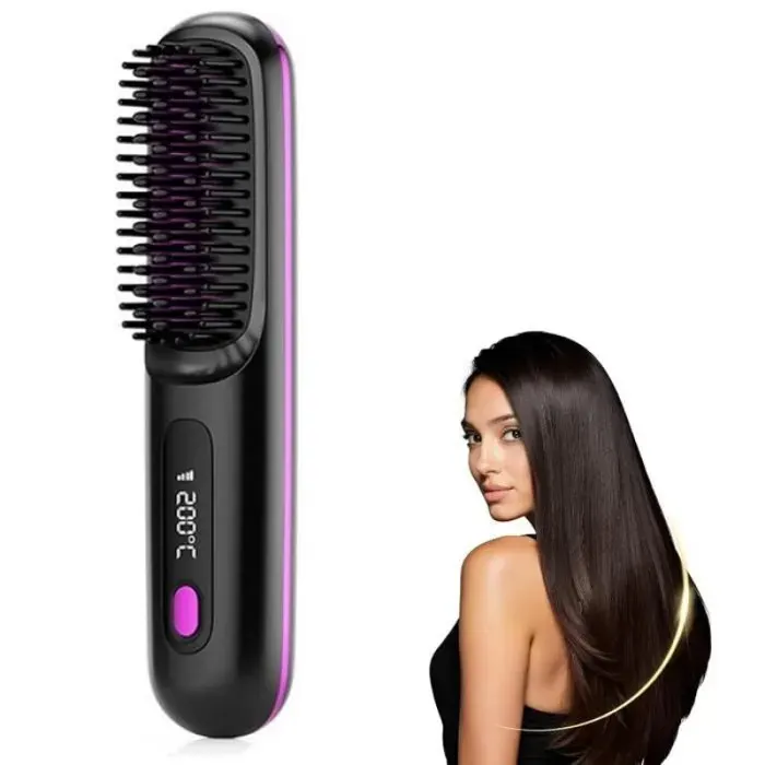 1 Brosse chauffante 3 réglages température technologie céramique autonomie 90min port USB-C cheveux courts . — coloris Noir
