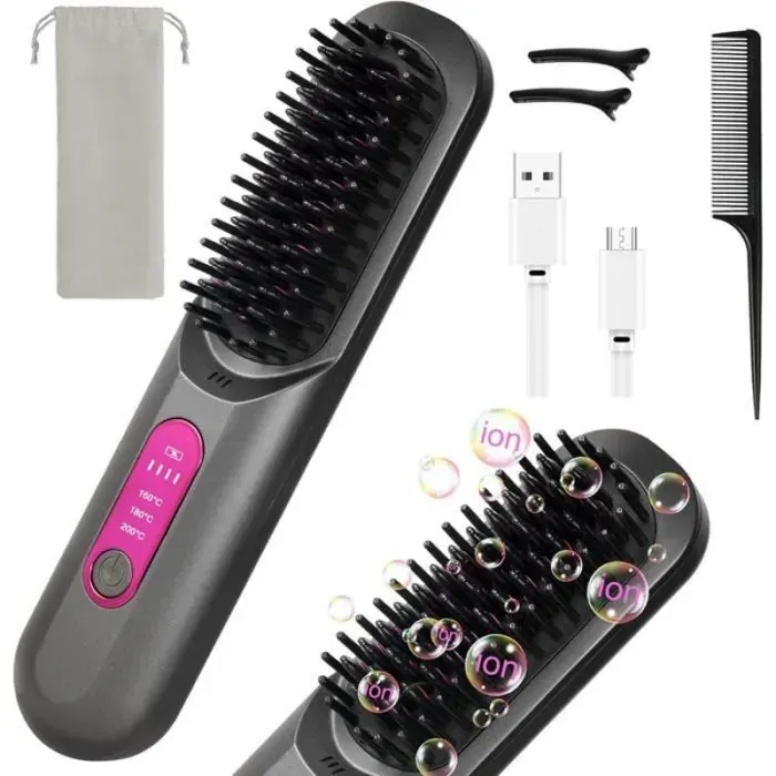 1 Brosse lissante sans fil écran LCD 3 températures céramique voyage Label