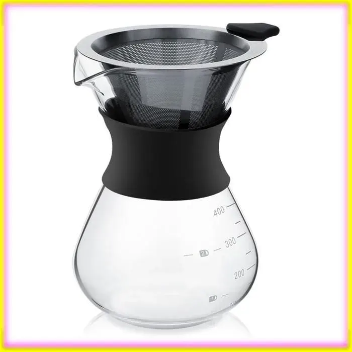 1 cafetière en verre borosilicaté filtre acier inoxydable 400 ml résistant à la chaleur idéale pour maison et bureau .