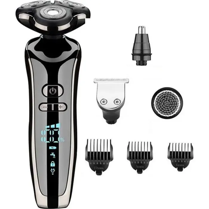 1 ensemble de rasoir électrique argenté pour hommes tondeuse à barbe électrique 4D tondeuse à cheveux pour adultes
