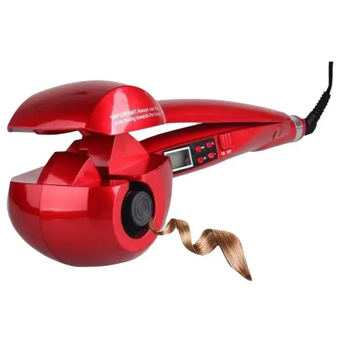 1 Fer à boucler automatique écran LCD revêtement céramique 16-20 mm câble pivotant 360° cheveux secs ou mouillés . — coloris Rouge