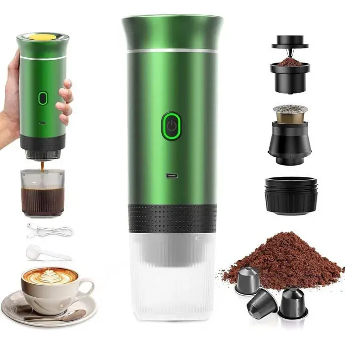 1 Machine à Café Portable 3-en-1 Chauffage Rapide 200 s Compatible Capsules Nespresso® et Café Moulu Idéale Bureau Voiture .