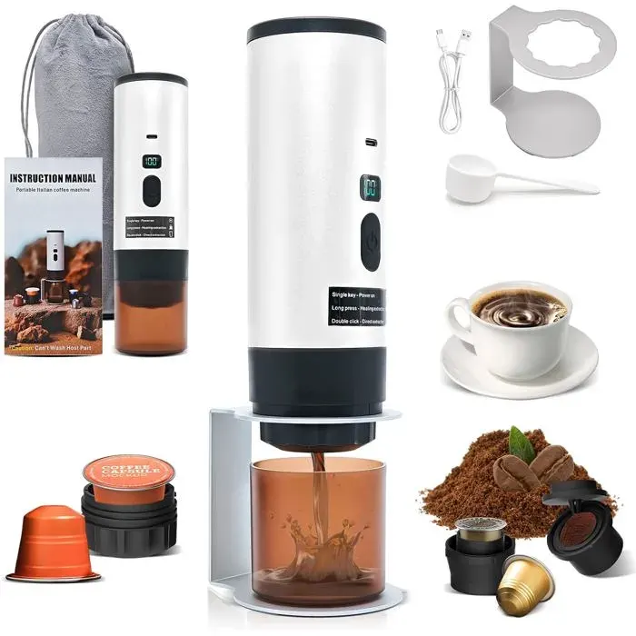 1 Machine à Café Portable Batterie Pression 20 Bar Charge USB-C Compatible Capsules NS/DG Voyage