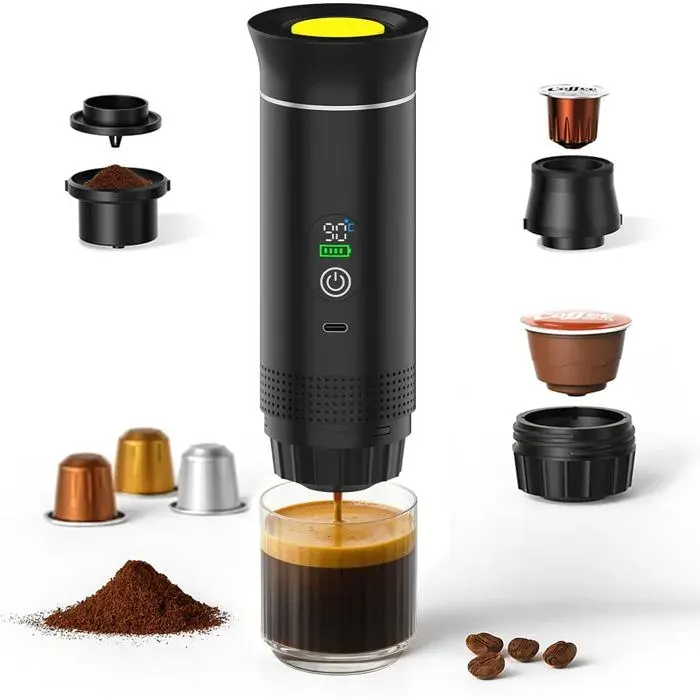 1 Machine à Café Portable Chauffage USB-C Compatible Capsules et Moulu pour Voyage