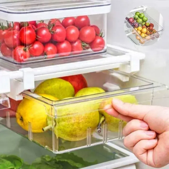 1 organisateur frigo transparent rangement aliments/boissons récipient alimentaire. Label