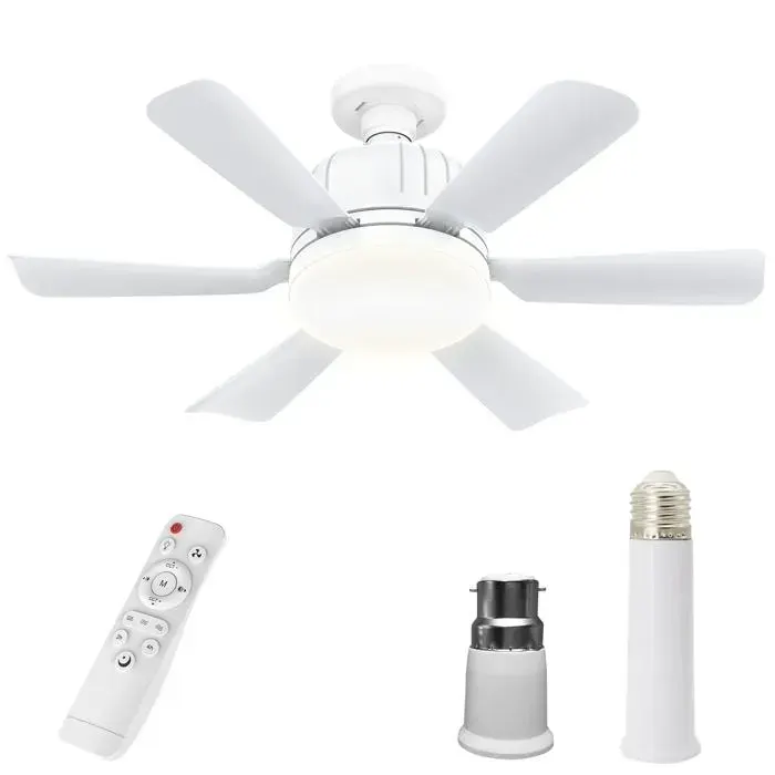1 PCS Ventilateur Plafonnier Lumineux E27 Télécommande 3 Vitesses 3000-6500K Minuterie 2/4H Chambre Lumiryn