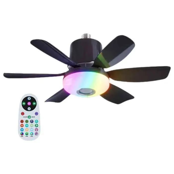 1 Ventilateur de plafond montage encastré lumière LED haut-parleur Bluetooth télécommande 3 vitesses salon .