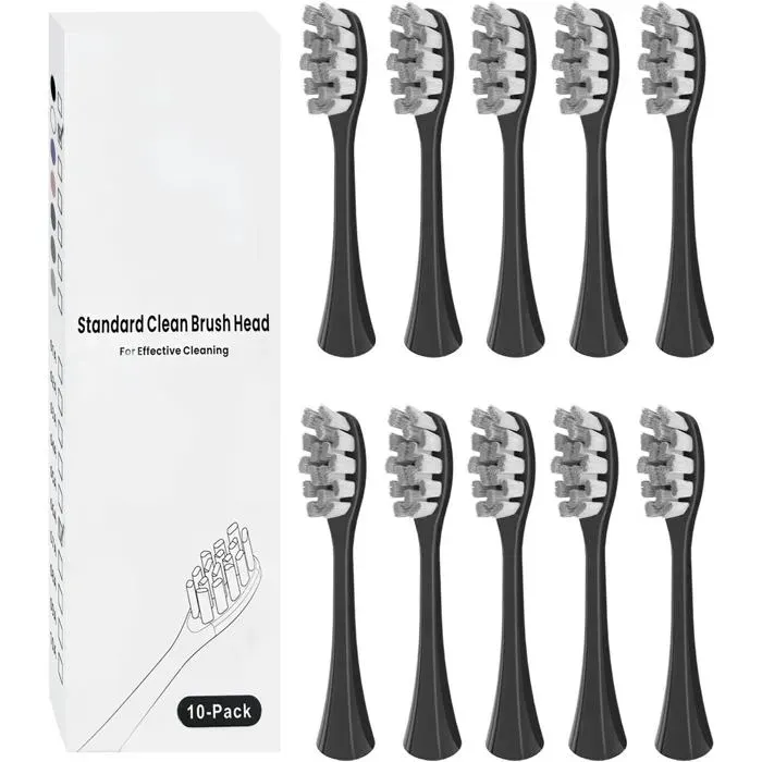 10 têtes de brosse compatibles avec la brosse à dents électrique Oclean brosses de rechange avec des poils DuPont (Noir)