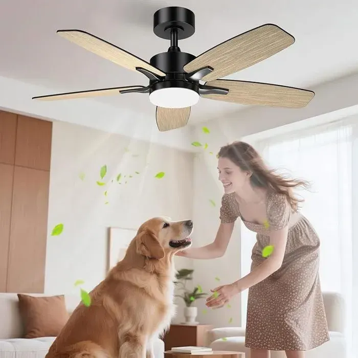 106cm Ventilateur de Plafond Silencieux avec Lumière Télécommande et Moteur Réversible DC pour Chambre Salon et Cuisine Foncé