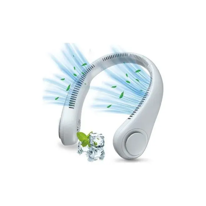 10pcs-Ventilateur Nuque USB 1200mAh 3 Vitesses Silencieux & Mains Libres 360° Réglable - Blanc