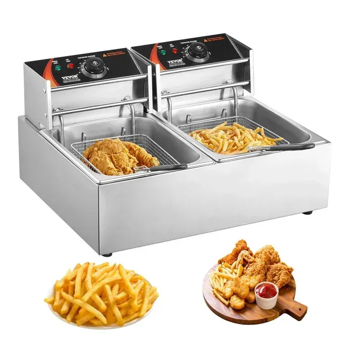 12 L Friteuse Électrique Commerciale -VEVOR - 5000 W Friteuse à Huile 2 Cuves Inox