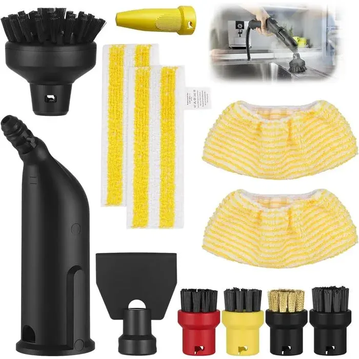 12 Pièces Kit DAccessoires Pour Nettoyeur À Vapeur Kärcher Sc1 Sc2 Sc3 Sc4 Sc5 – Inclus 5 X Brosses RondesBuse Prolon[BC1841]