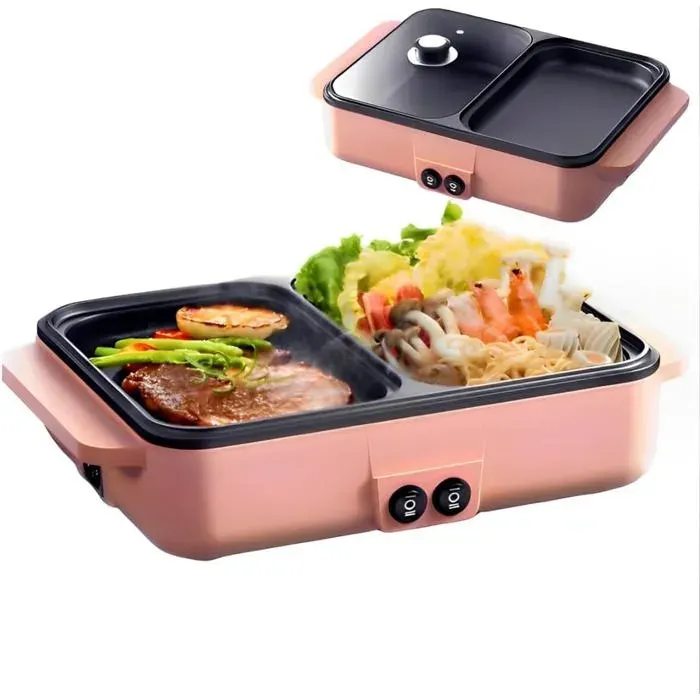 1200W Fondue Electrique Et Bbq GrillHot Pot Intérieur ÉlectriqueBarbecue De TableGrill Coréen Électrique Double Usage Hotpot P