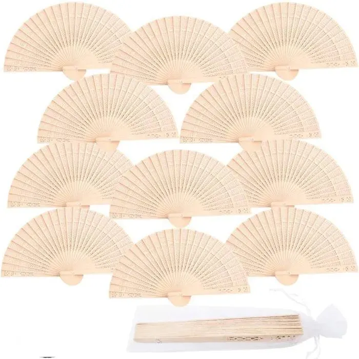 12pc Eventail Mariage en Bois Pliant-Ventilateur Portable de Poche pour Fête Invités CérémonieDécoration - Idée Cadeau Pratique