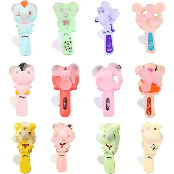 12pcs mini ventilateurs manuels – Dessins animés colorés – Ultra-légers – Enfant bureau voyage extérieur
