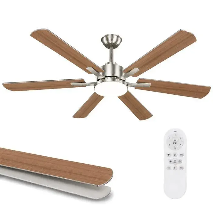 132 cm Ventilateur de Plafond avec Lumière Pales Double Face Bois & Argent Silencieux pour Chambre argent VENTILATEUR DE PLAFOND