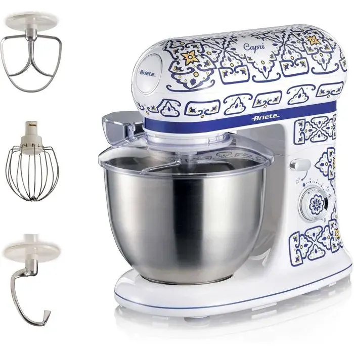 1588 Robot Patissier Capri 7 Vitesses 3 Fouets Pour Les Pétrissages Doux Et Durs Couvercle Anti-Éclaboussures Bol En Acier Inox