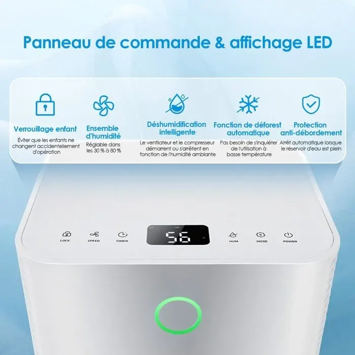 15L/j déshumidificateur dair 2L avec minuterie 24 h pour pièces jusquà 15 m² salle de bain ou chambre