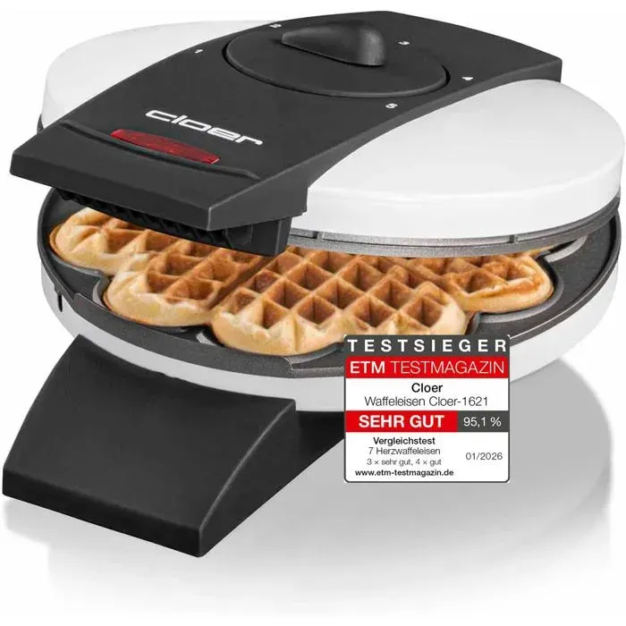 1621 Gaufrier Pour Gaufres En Forme De Cœur 930 W Taille De Gaufre 155 Cm Degré De Brunissement Infiniment Variable Mét[PE340]