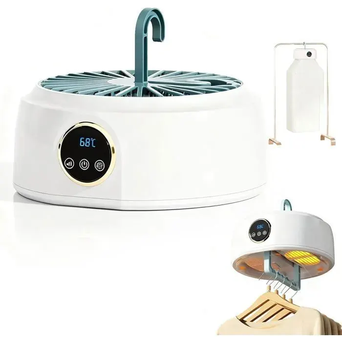 1pc Sèche Linge Électrique Portable 600 W pour Vêtements PTC avec Prise Européenne Sèche Linge Compact Maison Blanc Crème