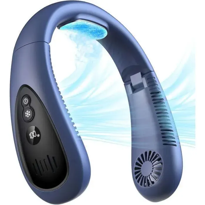 1pcs Climatiseur de cou ventilateur de cou portable avec plaque de refroidissement à 360° ventilateur USB rechargeable 5000 mAh