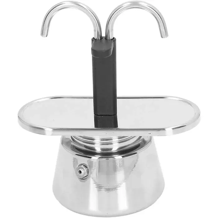 2 Cafetières Moka Mini 100 ml en Acier Inoxydable - Machine à Expresso Cuisinière Double Tube Style Italien (Noir/Argent)