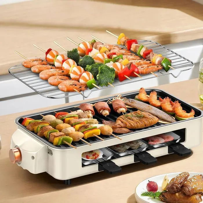 2 En 1 Barbecue Coréen De Table 1500W Hot Pot Électrique Multifonctionnel Portable Marmite Électrique Double Interrupteur[PE560]