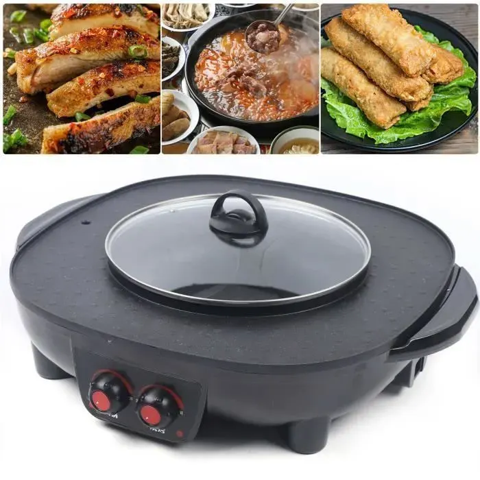 2 in1 2.1KW Hot Pot BBQ électrique Shabu Hotpot sans fumée Grill Pan Grill Machine