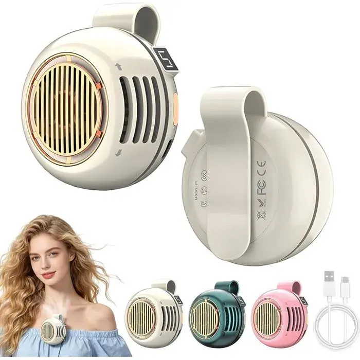 2 Mini Ventilateurs Pince USB Sans Pale 5 Vitesses pour Bureau Voyage et CampingBeige