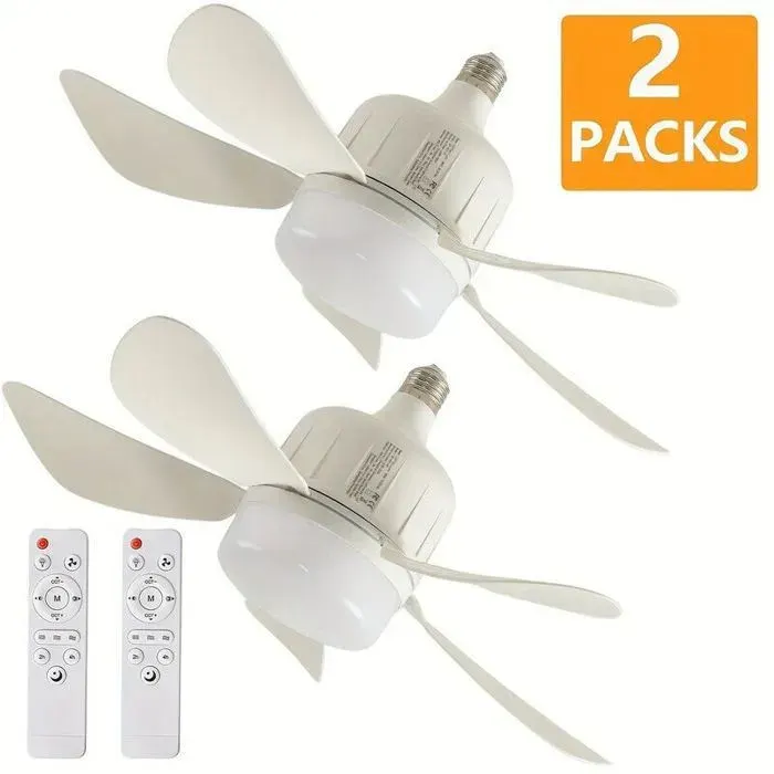 2 ventilateurs plafond 3 vitesses E27/E26 45cm télécommande LED