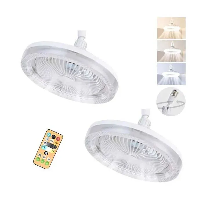2 X Ventilateur Luminaire Moderne - 3 Niveaux de Ventilation 360° Rotatif 3 Tons de Lumière Télécommande Intelligente - Sans so