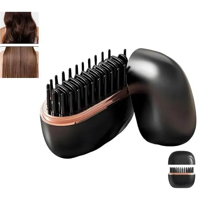 20 PiècesLISSEUR Brosse Chauffante 2 En 1 Mini Rechargeable Usb Chauffant À 3 Températures Brosse Lissante Sans Fil Pour Cheveux