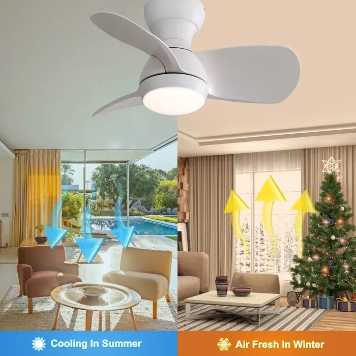 23 Inch Indoor Ceiling Fan With 3 ABS Blades Remote Control Reversible DC Motor White With 18W Led Light