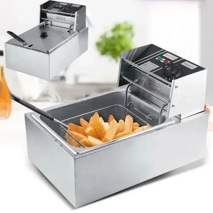 2500W Friteuse Électrique - 6L - Inox - Température Maximale 200°C - Facile à Nettoyer - Thermostat Réglable - Avec Panier