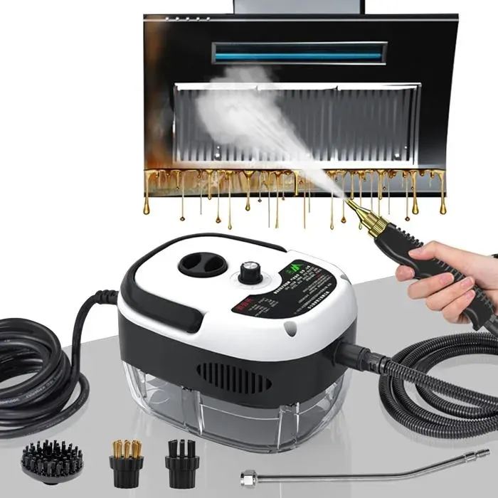 2500W Nettoyeur Vapeur Nettoyeur Vapeur Professionnel avec 3 Tetes de Brosse Reglables sur 6 Niveaux 1000ML Reservoir deau de Gra