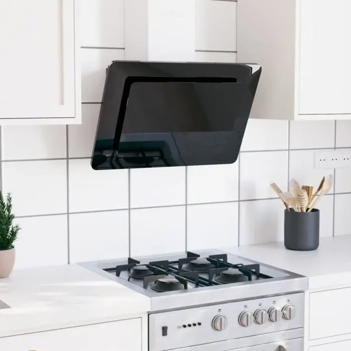 2758&JILI® MODERMNE Hotte décorative élégant Hotte aspirante murale 60 cm Acier inoxydable et verre trempé Noir - professionnelle