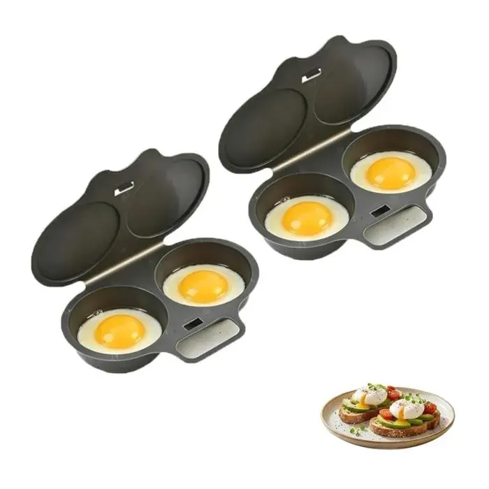 2PC Cuiseur Oeuf Micro Ondes Cuit Oeuf Micro Onde 2 Cavity Microwave Egg Poacher Nonstick Poached Egg Maker With (Noir*2)