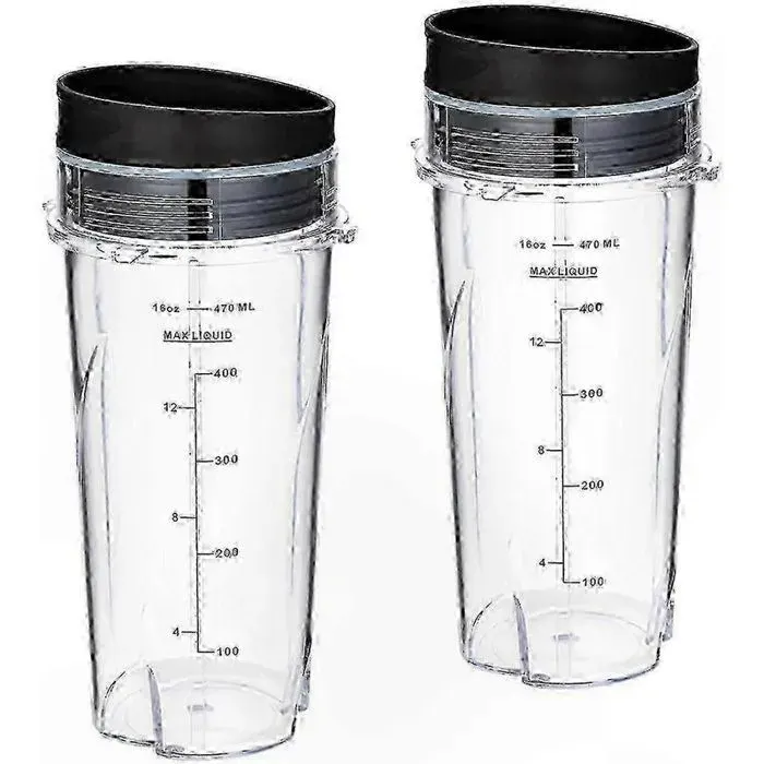 2pcs Gobelets avec couvercles pour blender Ninja - Plastique sans BPA Étanchéité parfaite - Mixeur personnel - Transparent et noir