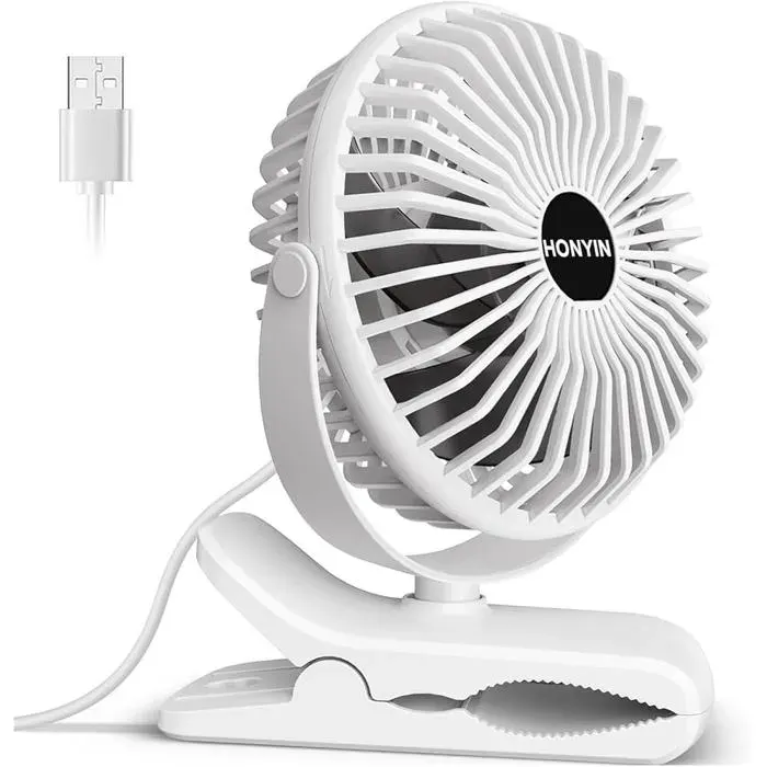 2pcs mini ventilateurs USB à pince – Moteur brushless 3 vitesses 720° rotation silencieuse 25 dB – Bureau camping dortoir