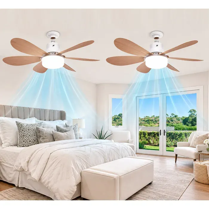 2Pcs Ventilateur de Plafond avec Lumière et Telecommande LED 40W E27 Lampe Ventilateur3 Vitesses Silencieux pour Salon Chambre