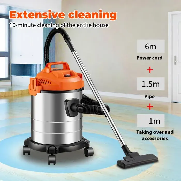 3 en 1 Aspirateur sans sac - Utilisation à sec et humide - 1200W/20L - 6m - 19kpa - Filtration haute performance - 3 têtes brosse