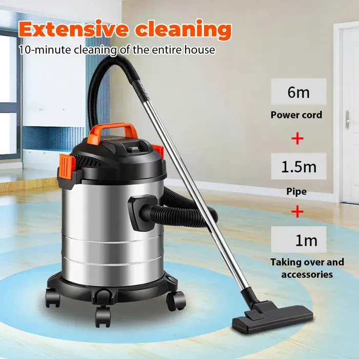 3 en 1 Aspirateur sans sac Utilisation à sec et humide 1200W/20L 6m Filtration haute performance 3 têtes brosse Aspirateur