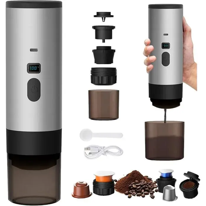 3 En 1 CafetiRe Portable Machine A Cafe Portable Grandes/Petites Capsules/Caf En Poudre 8-10min Chauffage Rapide Gris CAFETIERE