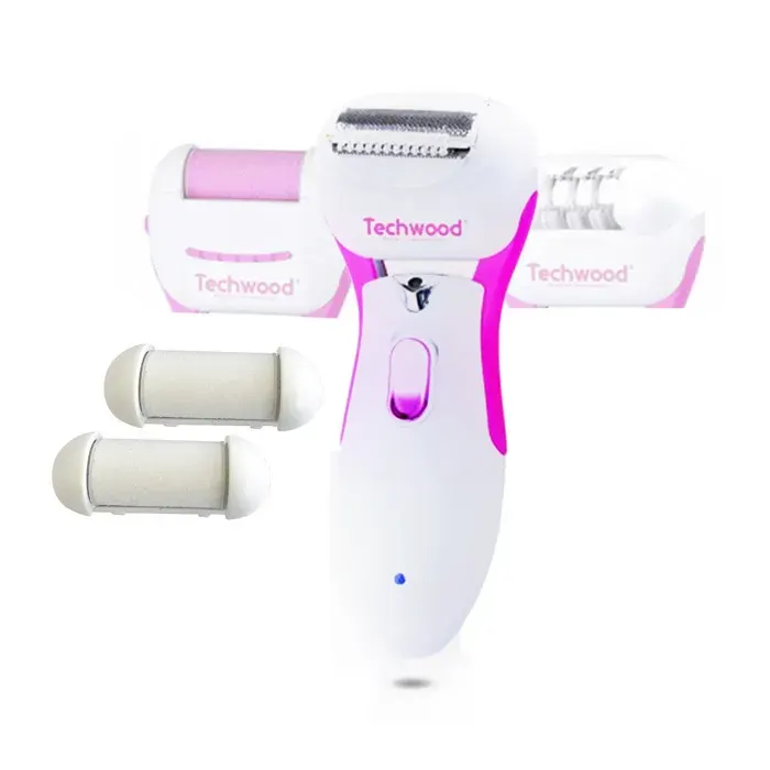 3 en 1 Epilateur-Rasoir-Râpe techwood TREP-351 240V avec 2 têtes de Rechange - Lumière éclairant la zone traitée