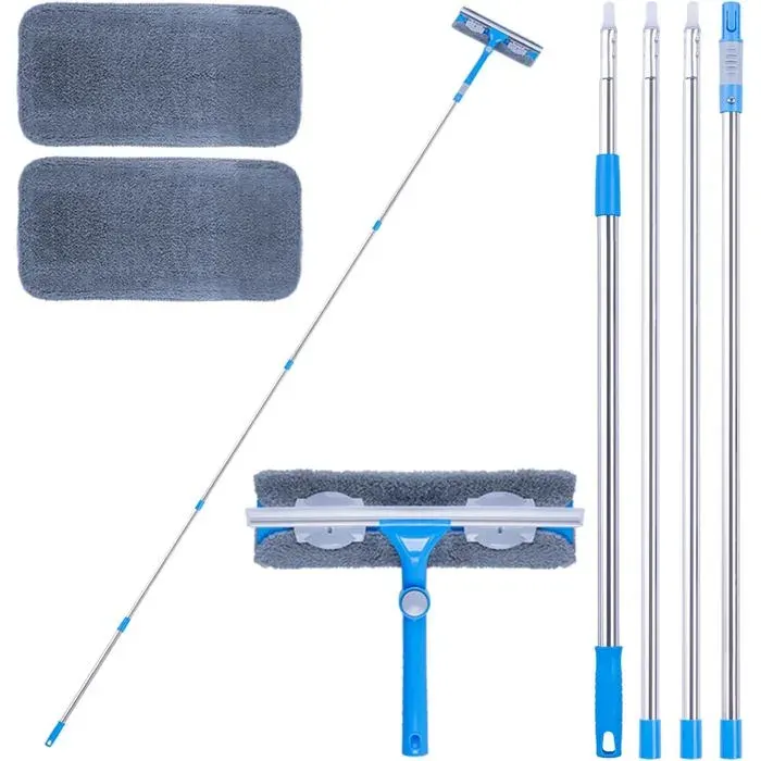 3-En-1 Nettoyeur De Raclette Vitre Kit(37M) Avec Manche TelescopiqueExtensible Balai Lave Vitre Avec Raclette (31Cm) Pour Fenêtre