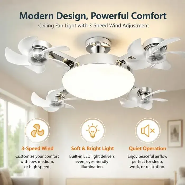 3 in 1 Fan Light Bulb Drone Design 4 Blades Remote Control Ceiling Fan Lamp AC85V-265V for Bedroom R VENTILATEUR DE PLAFOND - VENTI